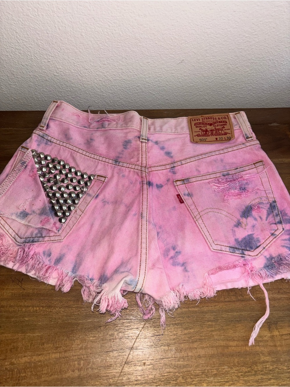Pink Tie-Dye Distressed Denim Shorts - Picture 6 of 7